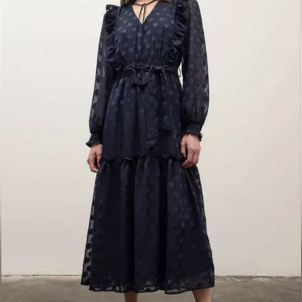 Moon River Elegant Navy Long Sleeve Dress
